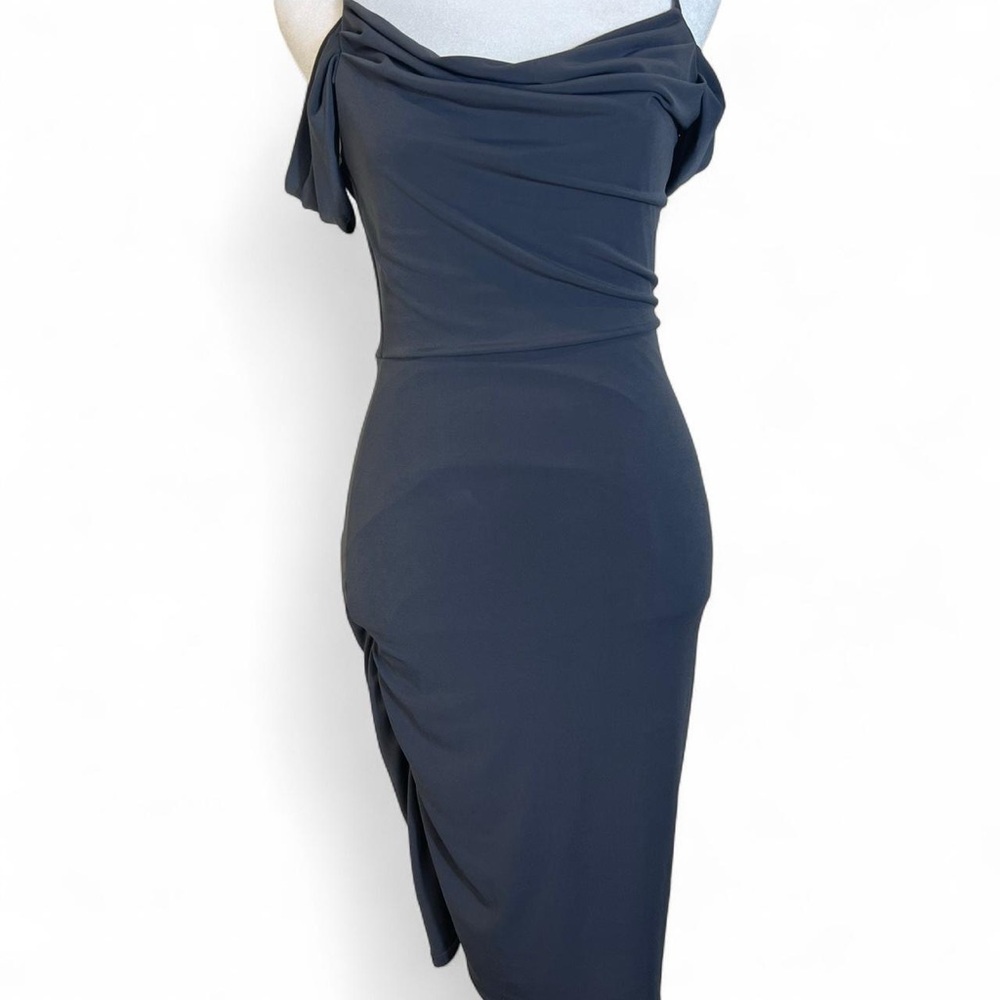 Blue Blush Off Shoulder Ruched Bodycon Midi Dress Gray Size Small Cocktail Party